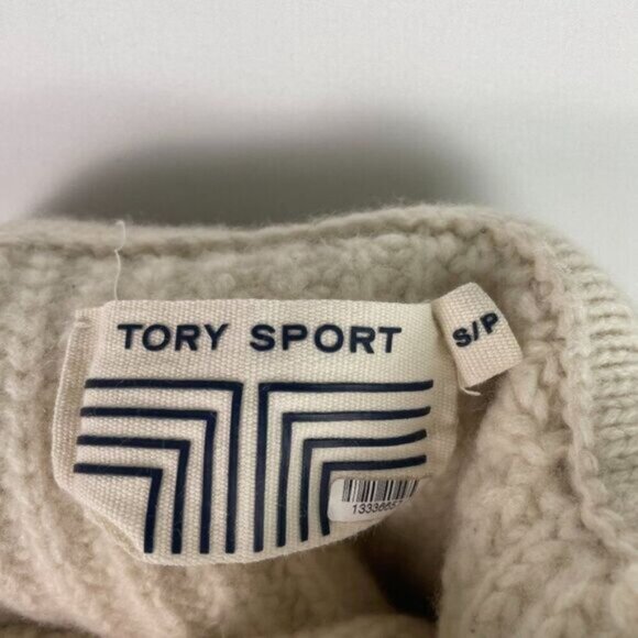 Tory Sport Merino Wool Striped Long Sleeve Turtleneck Chunky Knit Sweater Cream - Picture 8 of 9